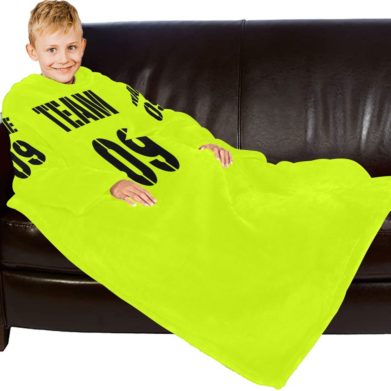 🤴🏽👸🏽Custom Team Wearable Blanket for Kids, Sports Uniform, Personalized Blanket with sleeves, custom design your own Blanket, add team, name, gift, 47.2"x50.39" / 111.89 cm x 127.99 cm