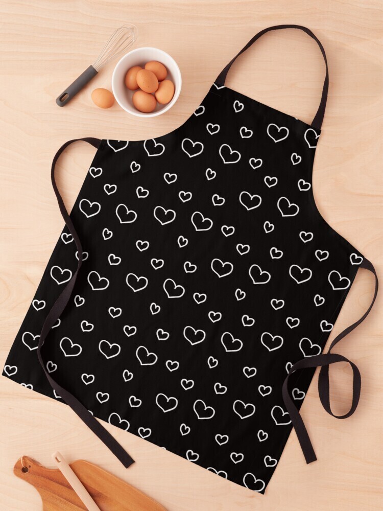 👸🏽🤴🏽💕Love Apron, Valentine Apron, Apron with white outline hearts on black, Valentine's day gift, Heart pattern, Made in the USA