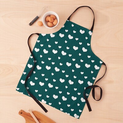 👸🏽🤴🏽💕Love Apron, Valentine Apron, Apron with white hearts on dark teal, Valentine's day gift, Heart pattern, Made in the USA