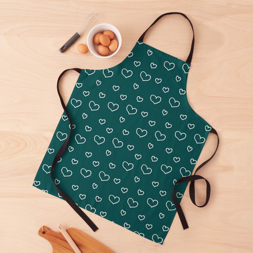👸🏽🤴🏽💕Love Apron, Valentine Apron, Apron with white outline hearts on dark teal, Valentine's day gift, Heart pattern, Made in the USA