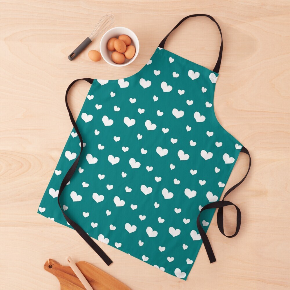👸🏽🤴🏽💕Love Apron, Valentine Apron, Apron with white hearts on teal, Valentine's day gift, Heart pattern, Made in the USA