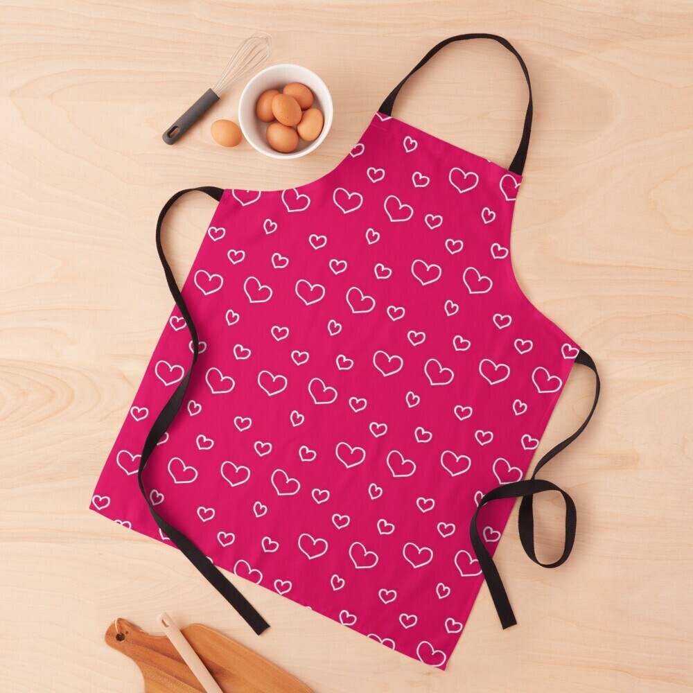 👸🏽🤴🏽💕Love Apron, Valentine Apron, Apron with white outline hearts on raspberry pink, Valentine's day gift, Heart pattern, Made in the USA