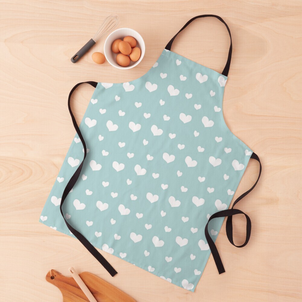 👸🏽🤴🏽💕Love Apron, Valentine Apron, Apron with white hearts on light teal, Valentine's day gift, Heart pattern, Made in the USA