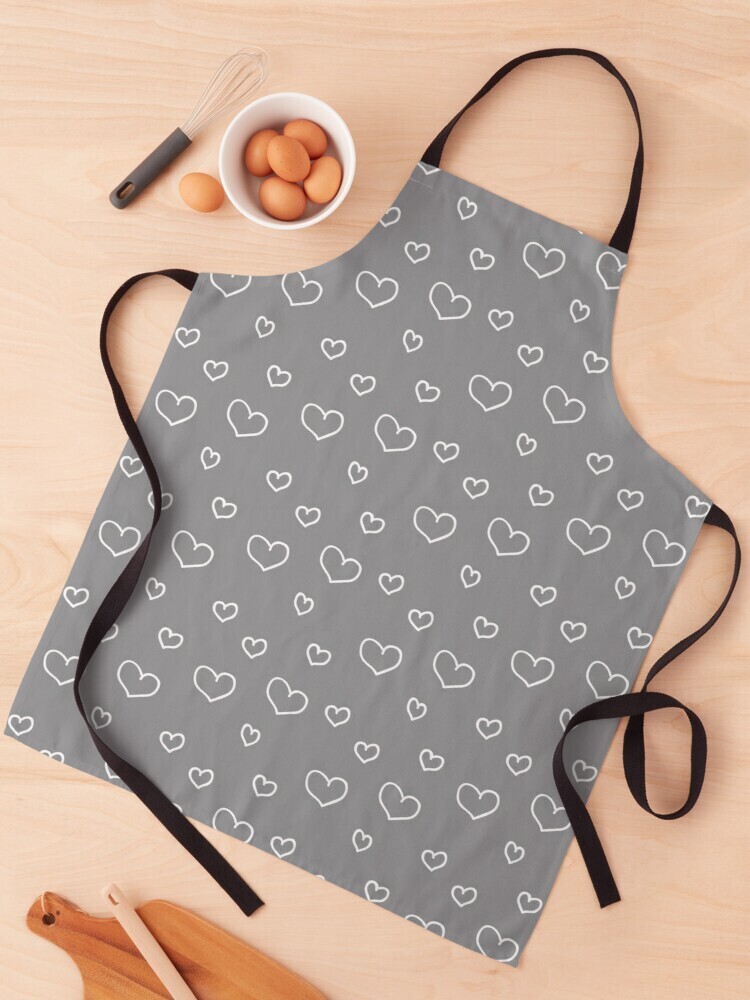 👸🏽🤴🏽💕Love Apron, Valentine Apron, Apron with white outline hearts on ultime gray, Valentine's day gift, Heart pattern, Made in the USA, pantone 2021