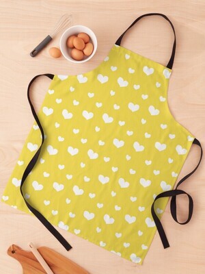 👸🏽🤴🏽💕Love Apron, Valentine Apron, Apron with white hearts on illuminating yellow, Valentine's day gift, Heart pattern, Made in the USA, pantone 2021