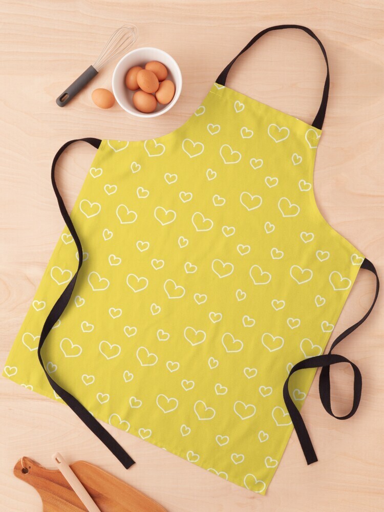 👸🏽🤴🏽💕Love Apron, Valentine Apron, Apron with white outline hearts on illuminating yellow, Valentine's day gift, Heart pattern, Made in the USA, pantone 2021