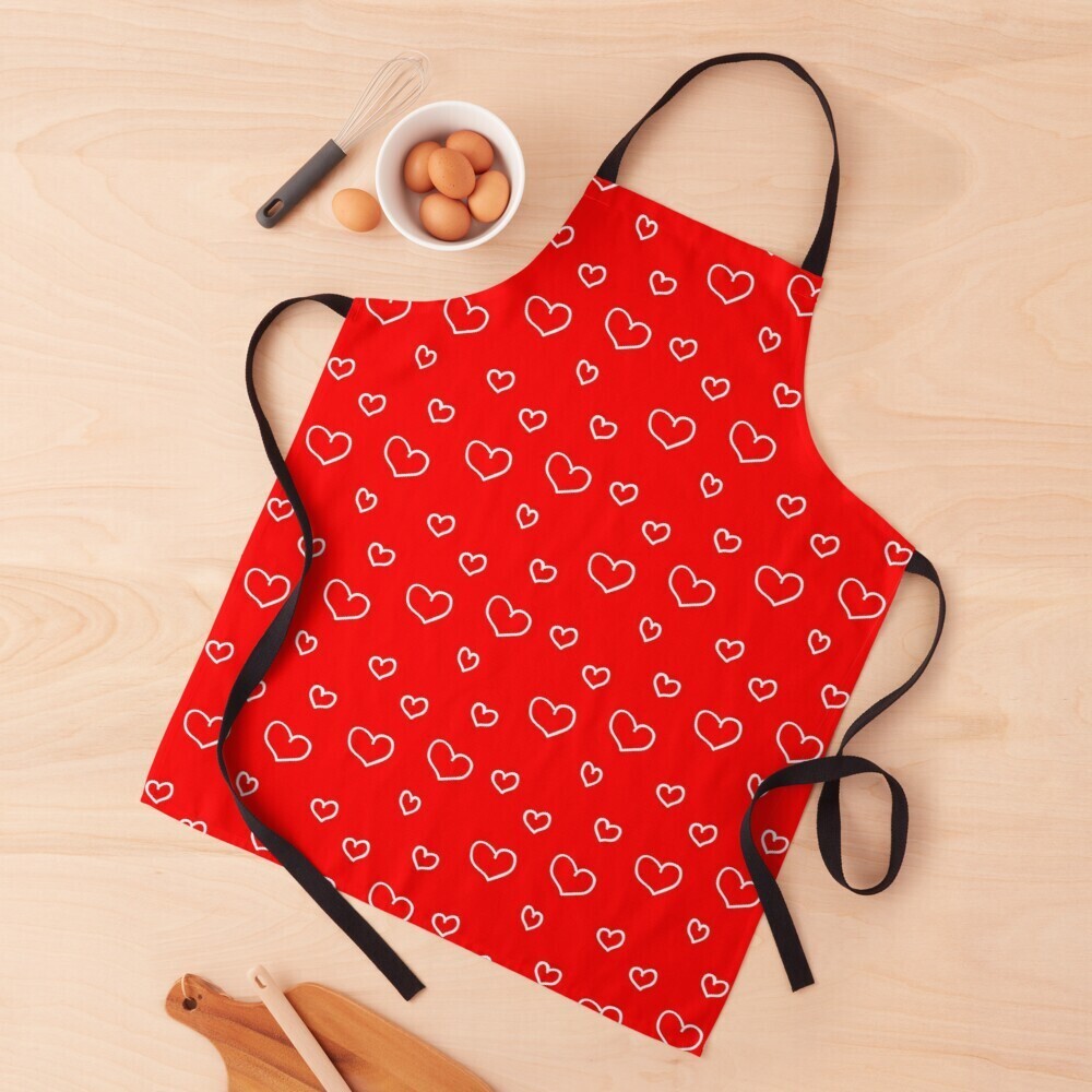 👸🏽🤴🏽💕Love Apron, Valentine Apron, Apron with white outline hearts on red, Valentine's day gift, Heart pattern, Made in the USA