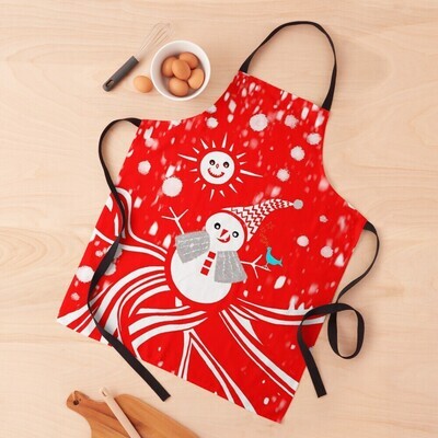 👸🏽🤴🏽☃️Apron Snowman with bird by Maru, Christmas apron, Happy Holidays, New Year, Winter, Snowflakes, Gift, Made in the USA
