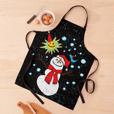👸🏽🤴🏽☃️Apron Snowman with bird by Maru, Christmas apron, Happy Holidays, New Year, Winter, Snowflakes, Gift, Made in the USA