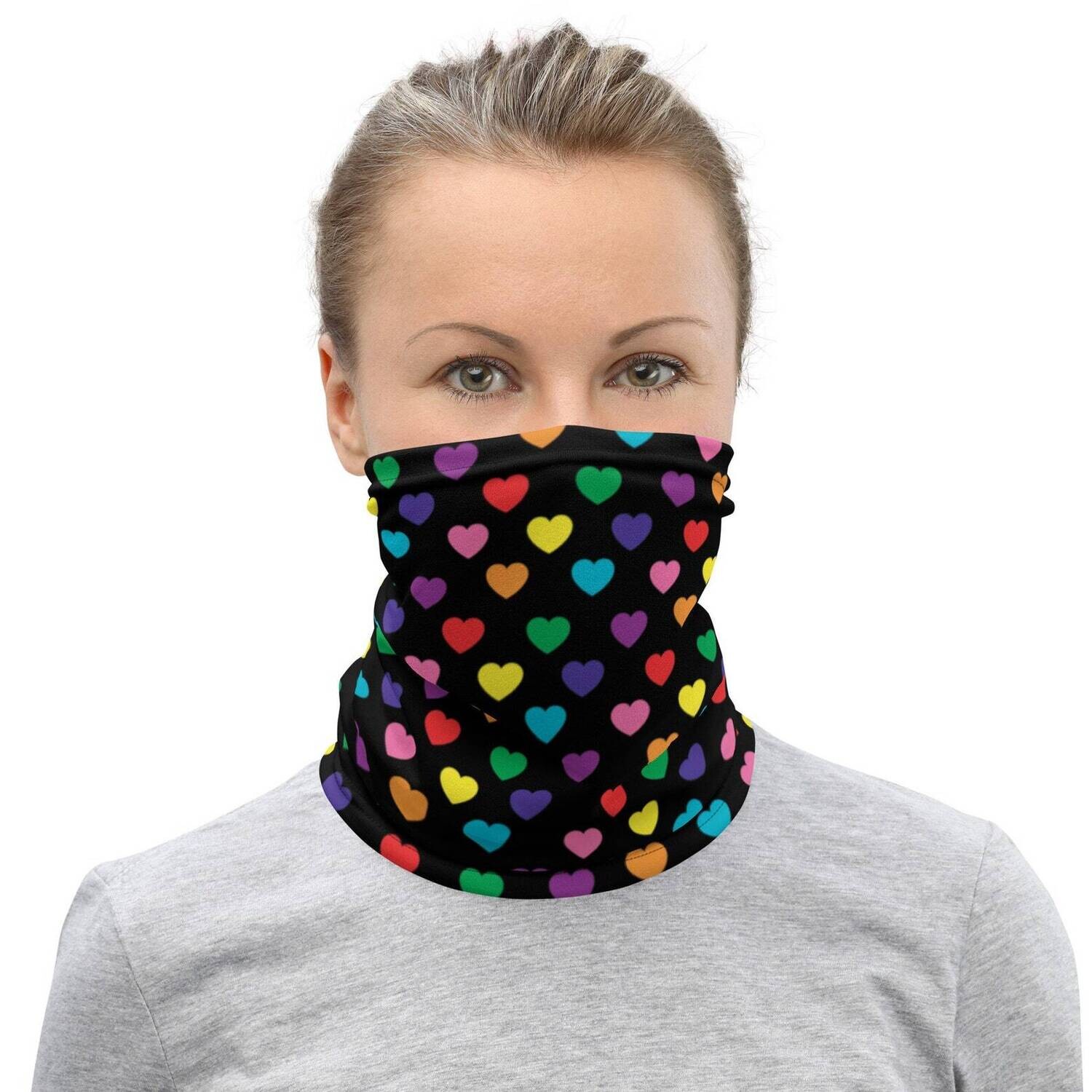 👸🏽🤴🏽🏳️‍🌈Soft Breathable Neck Gaiter Love is Love, LGBTQ flag, face mask, original pride flag hearts, mask, rainbow flag, gay flag, Gift, Made in the USA