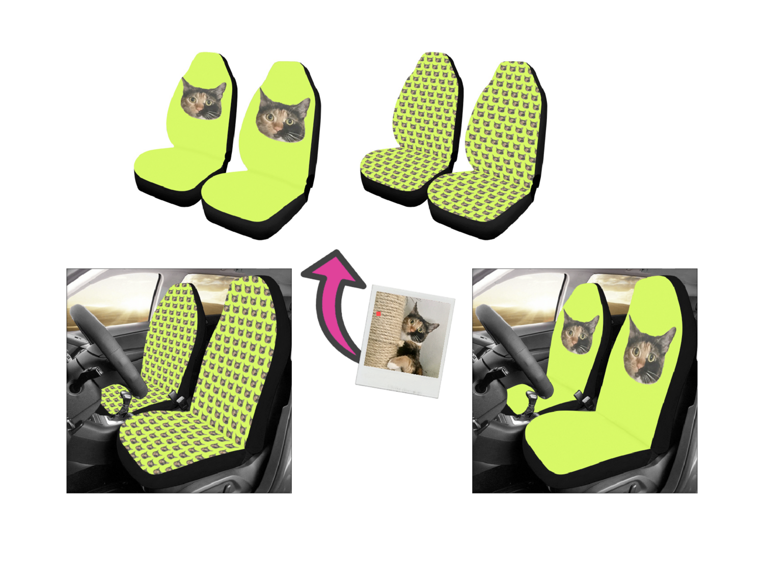 👸🏽🤴🏽🚗 Custom Personalized Car Seat Covers with Photo, Faces, Pets, Dogs, Cats, Logo, Car accessory, Gift, (Set of 2)