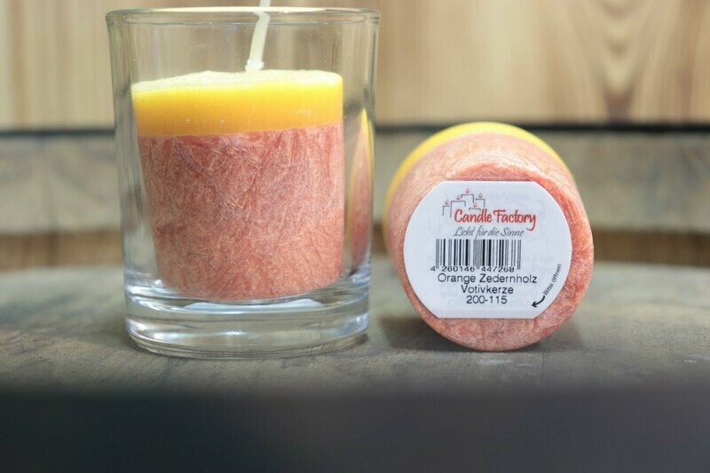 Votivkerze Orange-Zedernholz (Brenndauer 16 Std.) Votivkerze Orange-Zedernholz (Brenndauer 16 Std.)