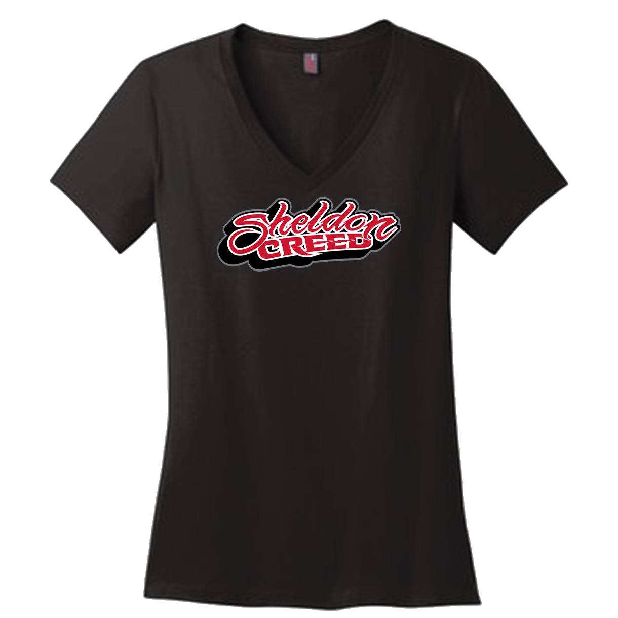Sheldon Creed Logo Ladies V-Neck T-Shirt, Color: Black