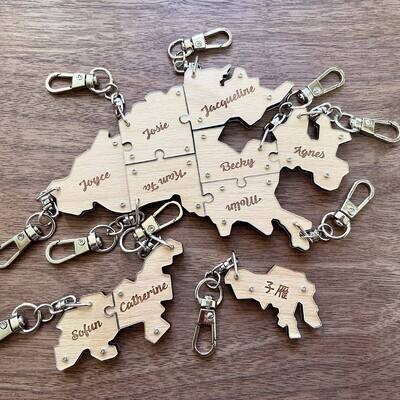 Personalied Map Puzzle Keychain (Hong Kong) 自訂名字鎖匙扣 - 香港地圖拼圖 (三個起)