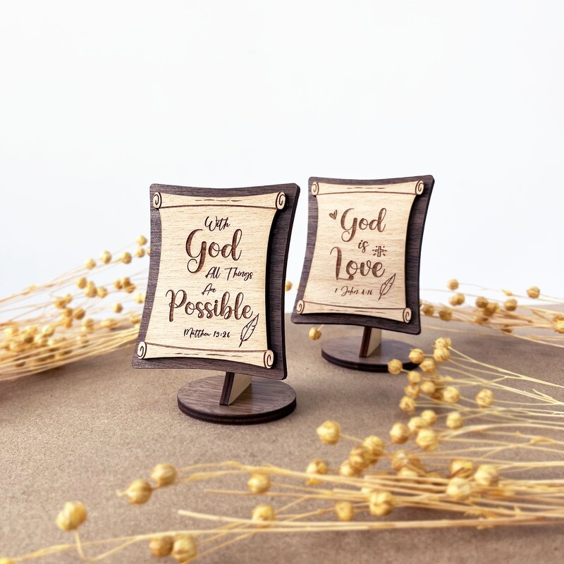 English Bible Scripture Desk Decor 聖經金句擺設-古卷款式 (英文)