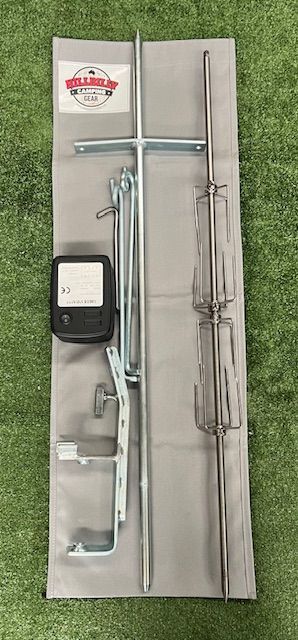 Hillbilly Battery Spit KIT with the Cookstand in Canvas Carry Bag.