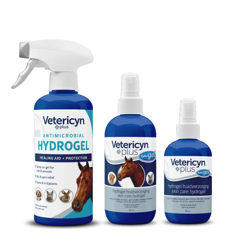 Vetericyn Plus HydroGel spray for wound care in dogs, cats, horses, rabbits, chickens, goats and other animals