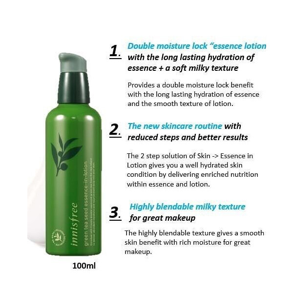 [Innisfree] Green tea seed essence-in-lotion 100ml (Expiry in 2021/22)