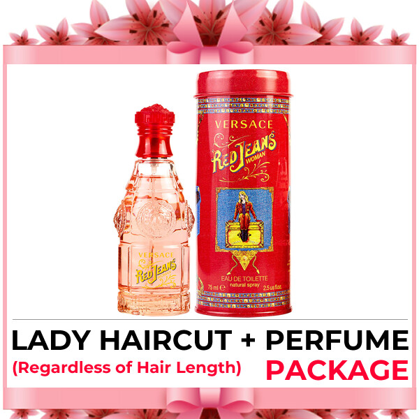 Hijabis Salon Muslimah Lady Haircut Service + Perfume (Versace Red Jean EDT 90ml) Package