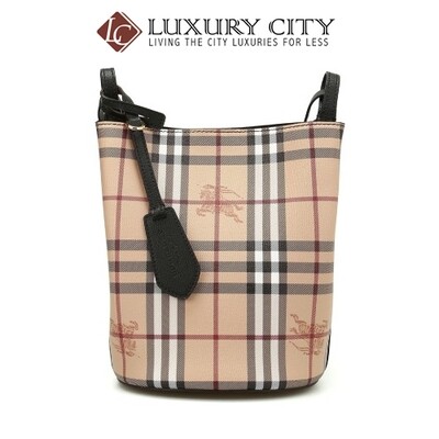 [Luxury City] Burberry Leather And Haymarket Check Crossbody Bucket Bag In Black Burberry-40571581