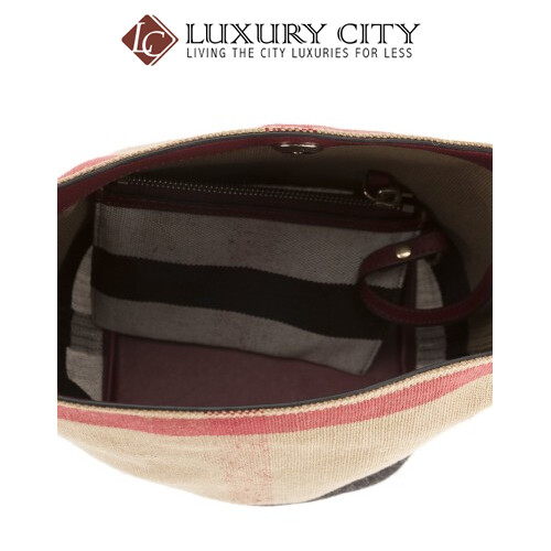 [Luxury City] Burberry Burgundy Red Leather And Canvas Check Small Ashby Bag Burberry-40204851