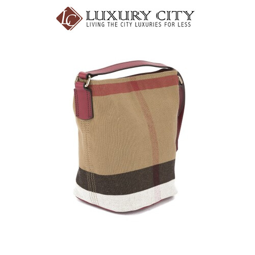 [Luxury City] Burberry Burgundy Red Leather And Canvas Check Small Ashby Bag Burberry-40204851
