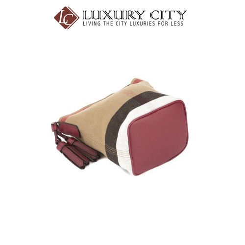 [Luxury City] Burberry Burgundy Red Leather And Canvas Check Small Ashby Bag Burberry-40204851