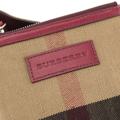 [Luxury City] Burberry Burgundy Red Leather And Canvas Check Small Ashby Bag Burberry-40204851