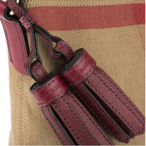 [Luxury City] Burberry Burgundy Red Leather And Canvas Check Small Ashby Bag Burberry-40204851