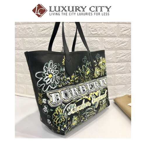[Luxury City] Burberry Reversible Flower Doodle Canvas Tote - Black Burberry-4065911