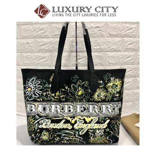 [Luxury City] Burberry Reversible Flower Doodle Canvas Tote - Black Burberry-4065911