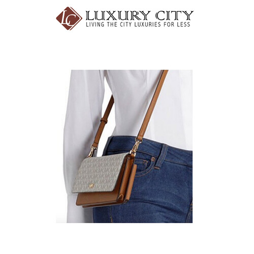 [Luxury City] Michael Kors Logo And Leather Convertible Crossbody Bag White/Cream MK-32T9GF5C0L