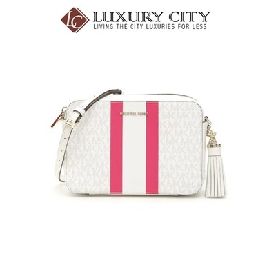 [Luxury City] Michael Kors MK Stripe Ginny Camera Bag White MK-32T9LF5M2B