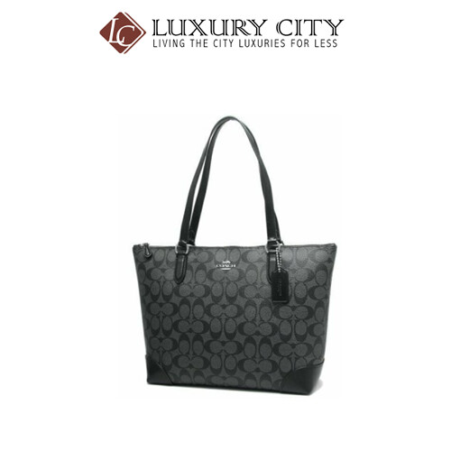 [Luxury City] Coach Zip Top Tote In Signature Canvas Handbag Black Smoke Coach-F29208