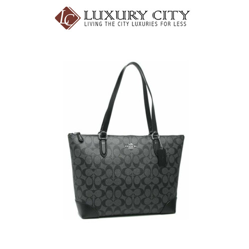 [Luxury City] Coach Zip Top Tote In Signature Canvas Handbag Black Smoke Coach-F29208