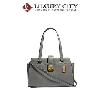 [Luxury City] Coach Avery Gray Crossgrain Leather Satchel Gray Coach-F38082