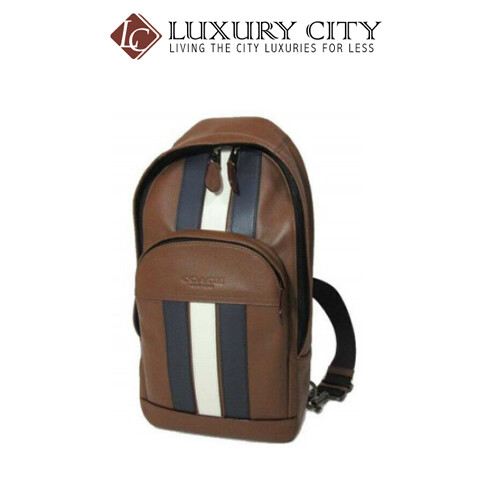 [Luxury City] Coach Houston Pack Varsity Stripe Leather Brown Saddle Coach-F49318