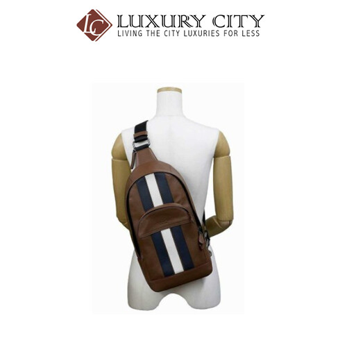 [Luxury City] Coach Houston Pack Varsity Stripe Leather Brown Saddle Coach-F49318