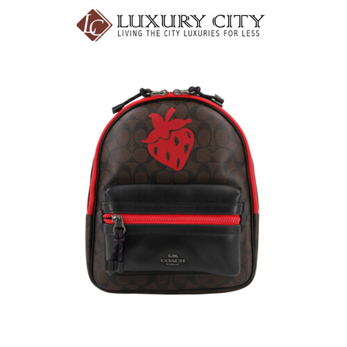 [Luxury City] Coach Medium Charlie Backpack In Signature Canvas With Strawberry Motif Coach-F78252