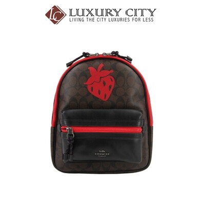 [Luxury City] Coach Medium Charlie Backpack In Signature Canvas With Strawberry Motif Coach-F78252