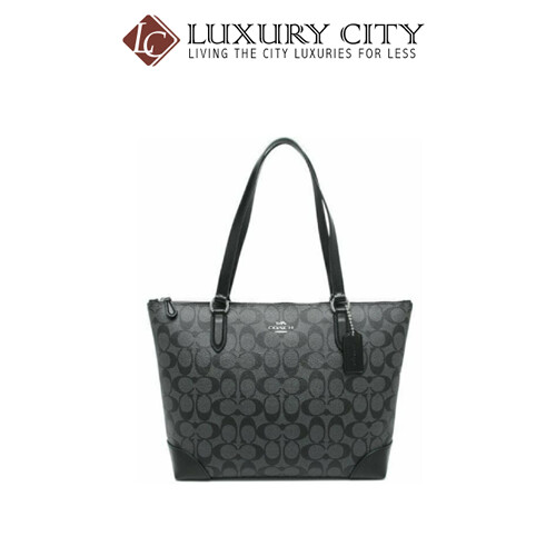 [Luxury City] Coach Zip Top Tote In Signature Canvas Handbag Black Smoke Coach-F29208