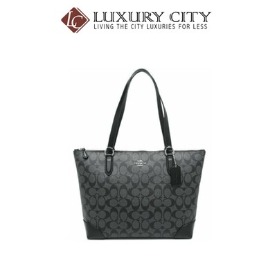 [Luxury City] Coach Zip Top Tote In Signature Canvas Handbag Black Smoke Coach-F29208