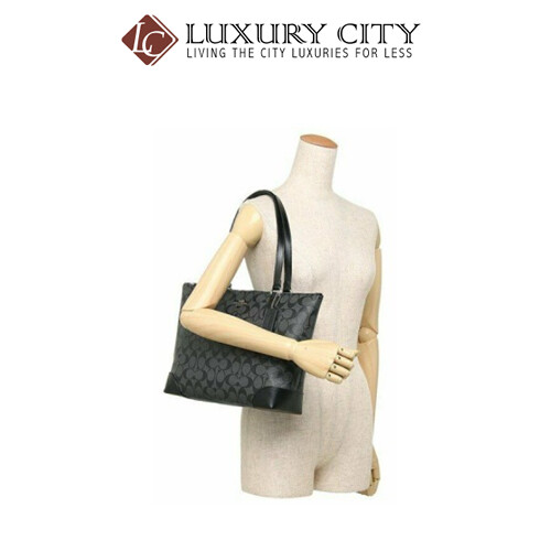 [Luxury City] Coach Zip Top Tote In Signature Canvas Handbag Black Smoke Coach-F29208