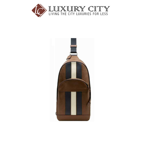 [Luxury City] Coach Houston Pack Varsity Stripe Leather Brown Saddle Coach-F49318