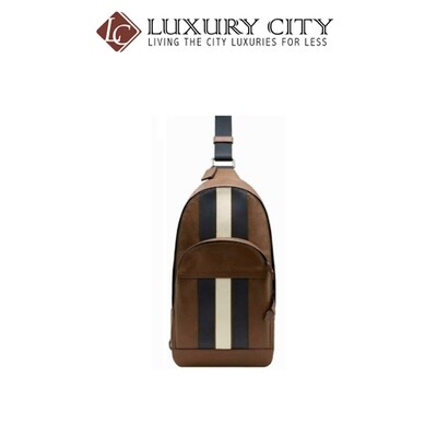 [Luxury City] Coach Houston Pack Varsity Stripe Leather Brown Saddle Coach-F49318