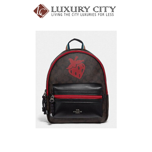 [Luxury City] Coach Medium Charlie Backpack In Signature Canvas With Strawberry Motif Coach-F78252
