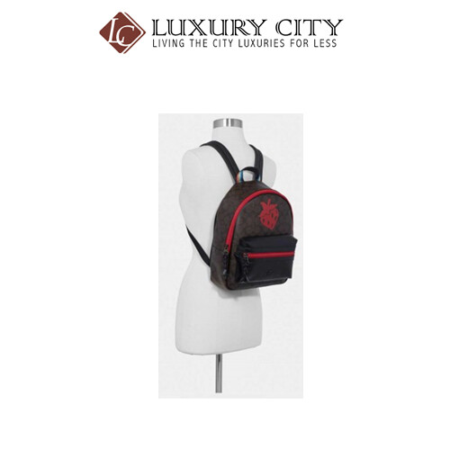 [Luxury City] Coach Medium Charlie Backpack In Signature Canvas With Strawberry Motif Coach-F78252