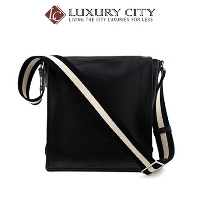 [Luxury City] Bally Men&#39;s Black Leather Black And White Fabric Strap Messenger Bag Bally-6166488