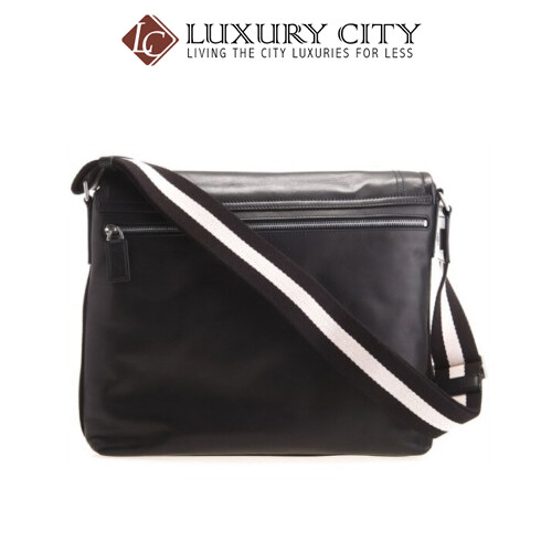 [Luxury City] Bally Men&#39;s Black Leather Black And White Fabric Strap Messenger Bag Bally-6166488