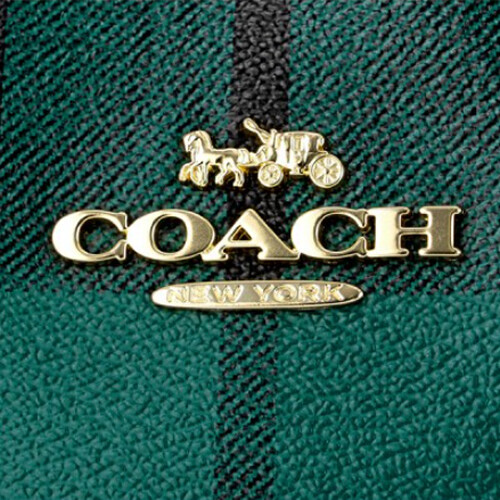[Luxury City] Coach Zip Top Tote In SignatureI Canvas With Field Plaid Print Blue Green Coach-F80028